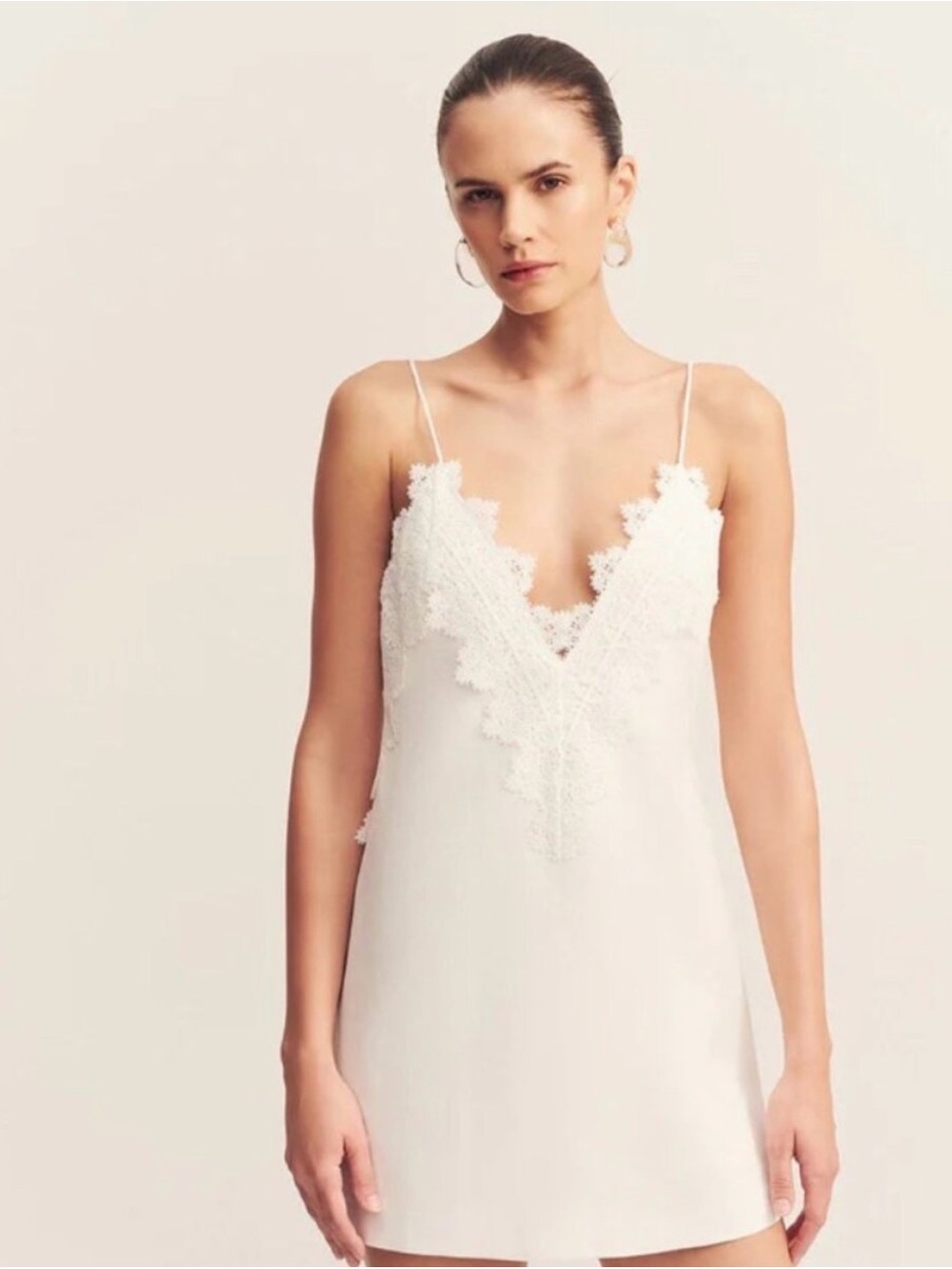 Shona Joy White Lace-Trim Mini Slip Dress Etoile